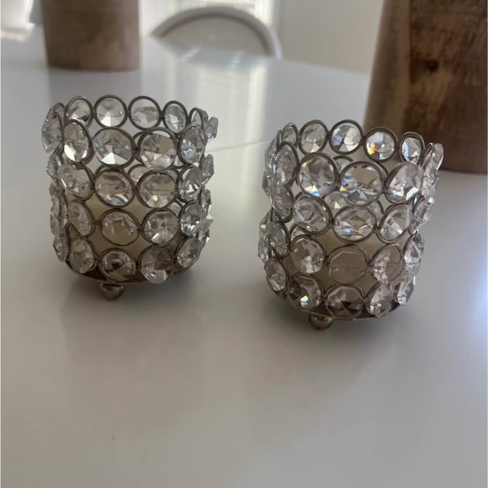 Z Gallerie Set of 2 Crystal Embellished Votive Candle Holders Silver